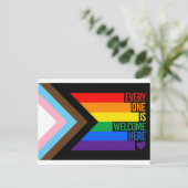 Iedereen is hier welkom (Progress Pride) Vlag Briefkaart (Staand voorkant)