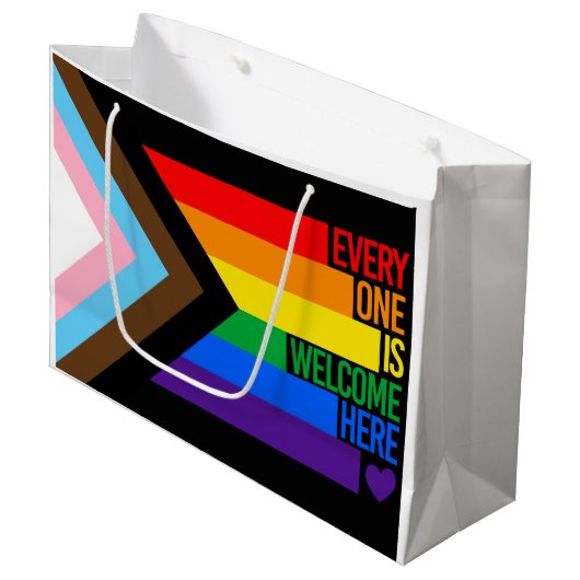 Iedereen is hier welkom (Progress Pride) Vlag Groot Cadeauzakje (Voorkant Gekanteld)