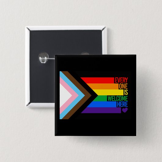 Iedereen is hier welkom (Progress Pride) Vlag Vierkante Button 5,1 Cm (Voorkant /achterkant)