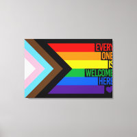 Iedereen is hier welkome vlag (Progress Pride)