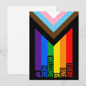 Iedereen is hier welkome vlag (Progress Pride) Feestdagenkaart (Voorkant / Achterkant)