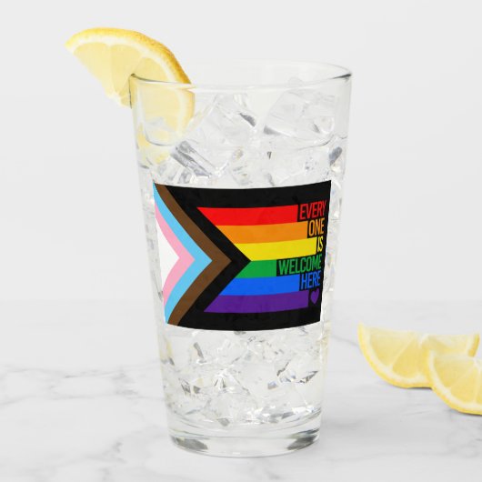 Iedereen is hier welkome vlag (Progress Pride) Glas (Voorkant ijs)