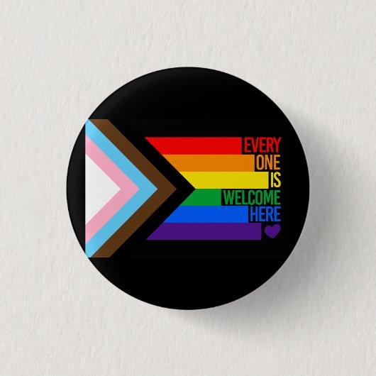 Iedereen is hier welkome vlag (Progress Pride) Ronde Button 3,2 Cm (Voorkant)