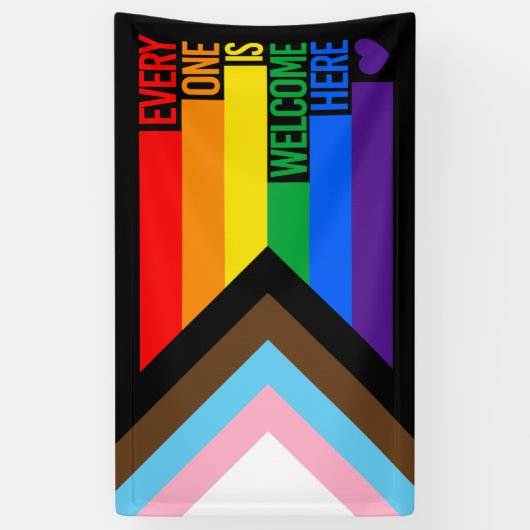Iedereen is hier welkome vlag (Progress Pride) Spandoek (Verticaal)