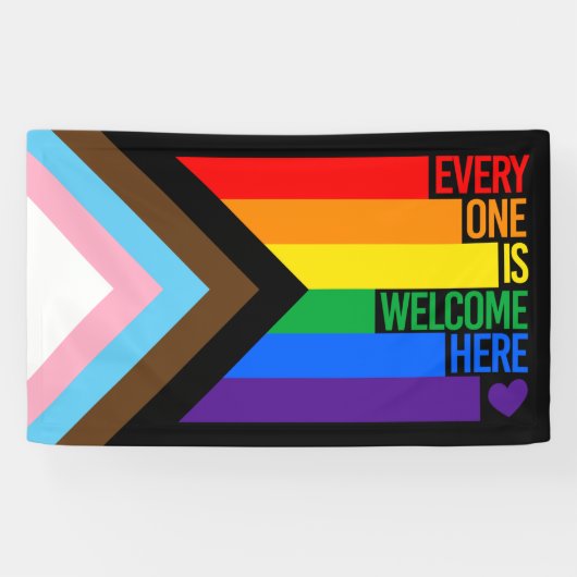 Iedereen is hier welkome vlag (Progress Pride) Spandoek (Horizontaal)