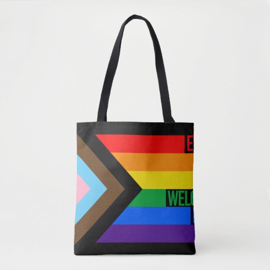 Iedereen is hier welkome vlag (Progress Pride) Tote Bag (Voorkant)