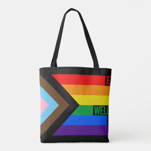 Iedereen is hier welkome vlag (Progress Pride) Tote Bag (Achterkant)
