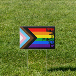 Iedereen is hier welkome vlag (Progress Pride) Tuinbord