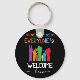 Iedereen is welkom hier Pride Maand LGBTQ Rainbow Sleutelhanger
