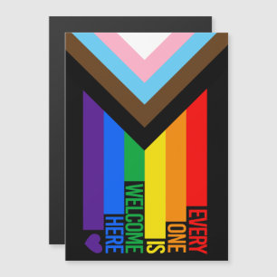 Iedereen is Welkom Hier (Progress Pride) Vlag Magnetische Uitnodiging