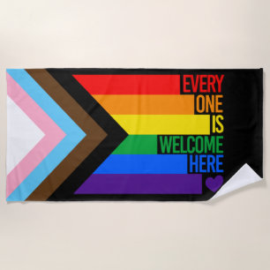 Iedereen is welkom hier (Progress Pride) Vlag Strandlaken