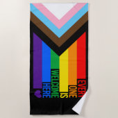 Iedereen is welkom hier (Progress Pride) Vlag Strandlaken (Voorkant)