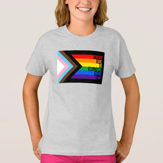 Iedereen is Welkom Hier (Progress Pride) Vlag T-shirt (Voorkant)