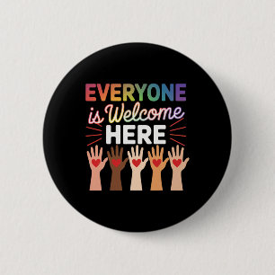 Iedereen is welkom hier Shirt docent Ronde Button 5,7 Cm