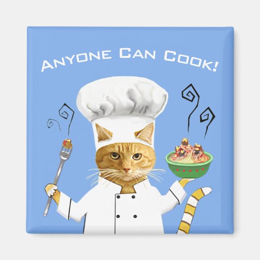 Iedereen kan Cook! Kat koelkast Magnet (Blauw) (Voorkant)