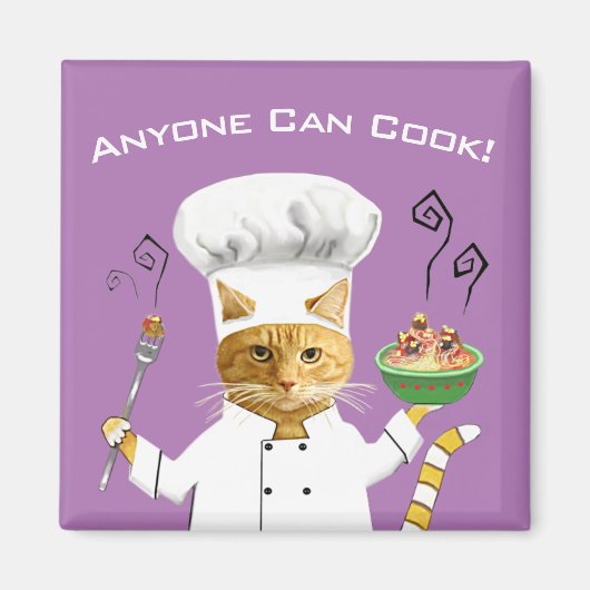Iedereen kan Cook! Kat Koelkast Magnet (Paars) (Voorkant)