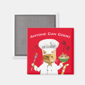 Iedereen kan Cook! Kat koelkast Magnet (rood) (Voorkant / Achterkant)
