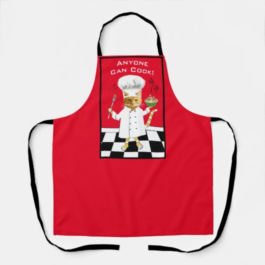 Iedereen kan Cook! Schort rood Kat (middelgroot) (Voorkant)