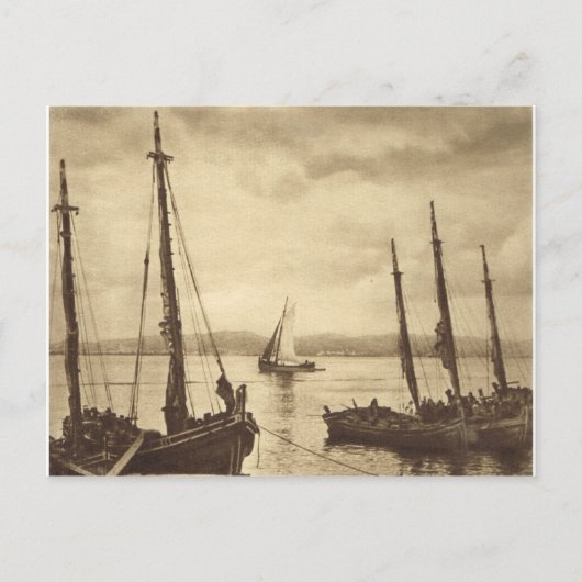 Iedereen voor Oysters!  Vissende boten Briefkaart (Voorkant)