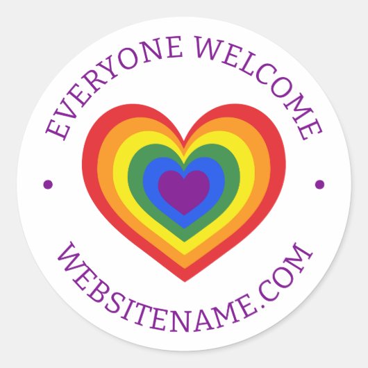 Iedereen Welkom website van het regenbooghart van  Ronde Sticker (Voorkant)