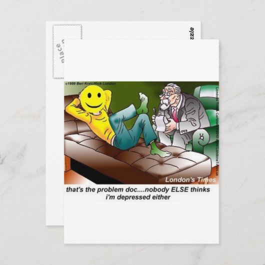 Iedereen zit in de therapie Funny T - shirts Mokke Briefkaart (Voorkant / Achterkant)