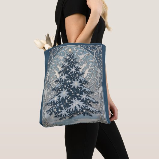 iElegant Christmas Yule Tree Snowflakes and Stars Tote Bag (Dichtbij)