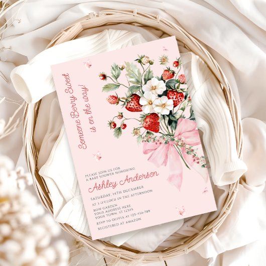 Iemand Berry Sweet Modern Pink Bow Baby shower Kaart