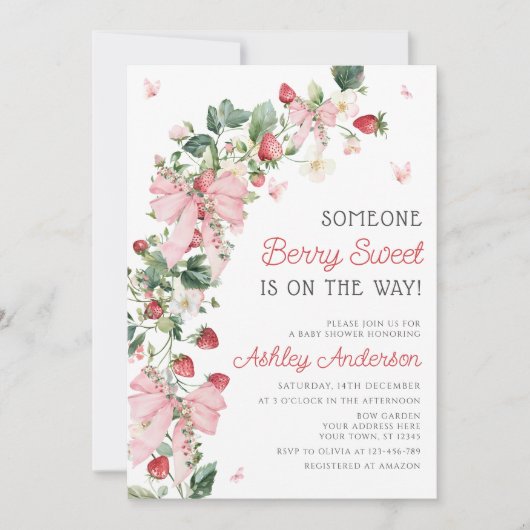 Iemand Berry Sweet Pink Bow Girl Baby shower Kaart (Voorkant)