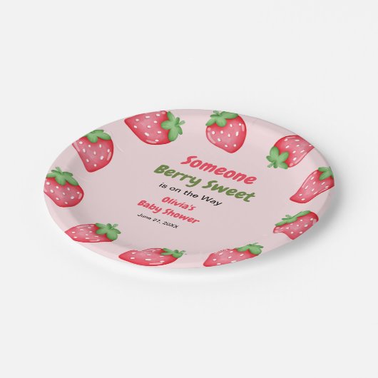 Iemand Berry Sweet Pink Strawberry Baby shower Papieren Bordje (Gekanteld)