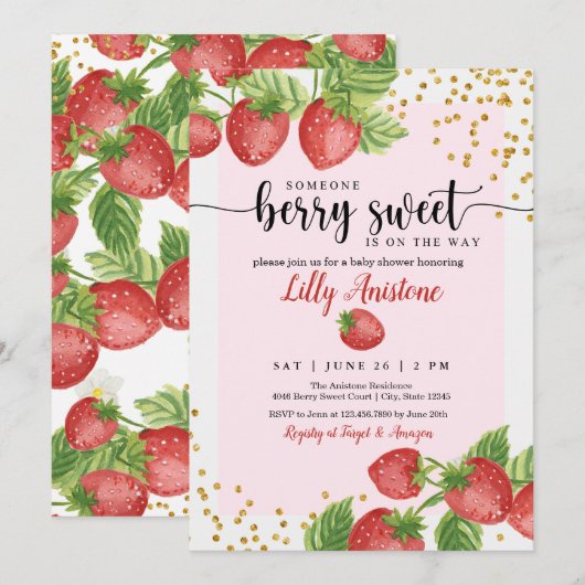 Iemand Berry Sweet Strawberry Baby shower Kaart (Voorkant / Achterkant)