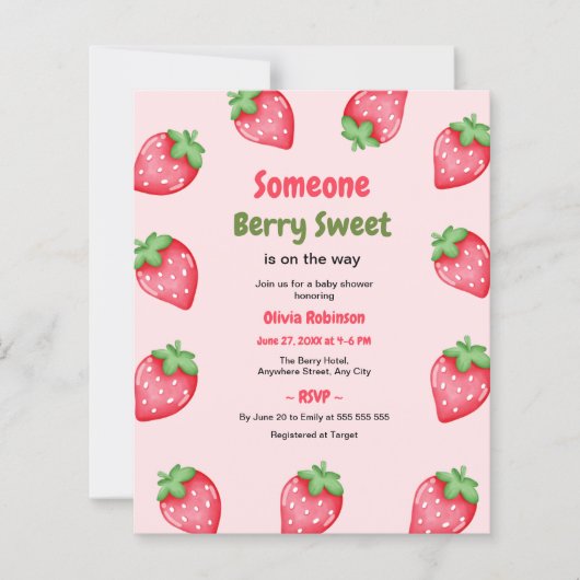 Iemand Berry Sweet Strawberry Baby shower Uitnodig (Voorkant)