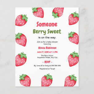 Iemand Berry Sweet Strawberry Baby shower Uitnodig Flyer