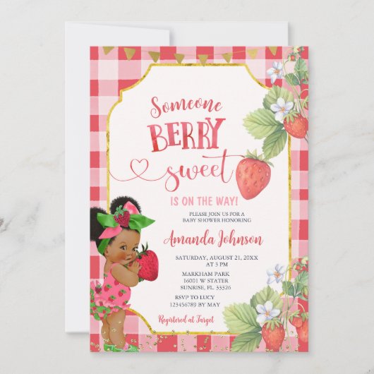 Iemand Berry Sweet Strawberry Meisje Baby shower Kaart (Voorkant)