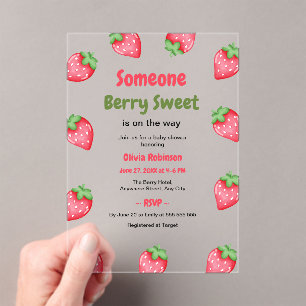 Iemand heel zoete aardbei baby shower acryl uitnodigingen