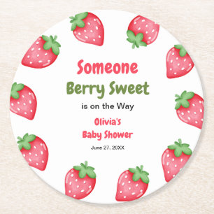 Iemand heel zoete aardbei baby shower ronde kartonnen onderzetter