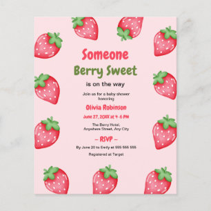 Iemand heel zoete aardbei baby shower uitnodiging flyer