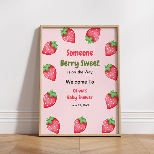 Iemand heel zoete aardbei baby shower welkom poster