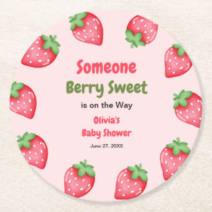 Iemand heel zoete roze aardbei baby shower ronde kartonnen onderzetter