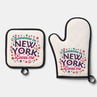 Iemand in New York houdt van me Retro grappig ontw Ovenwant & Pannenlap Set