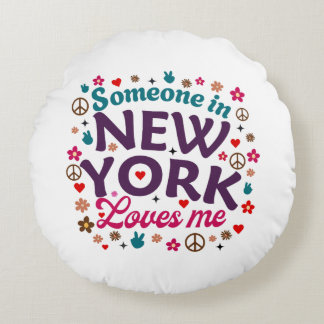 Iemand in New York houdt van mij Retro grappig ont Rond Kussen