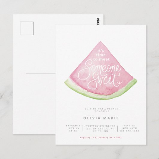 Iemand met een waterverf watermeloen-douche briefkaart (Voorkant / Achterkant)