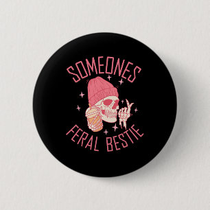 Iemands Feral Bestie Halloween skelet Ronde Button 5,7 Cm