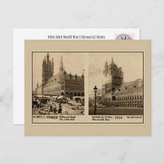 Ieper de Lakenhal voor de verwoesting 1914 Briefkaart (Voorkant / Achterkant)