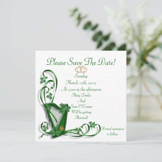 Ieren Bewaar de datum voor bruiloft, Harp Save The Date (Staand voorkant)
