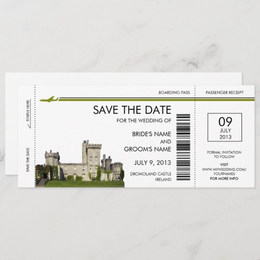 Ierland boarding pass Save the Date Invitations (Voorkant / Achterkant)