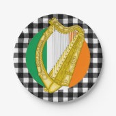 Ierland Bord, Harp, buffelplaid & Irish Flag Papieren Bordje (Voorkant)
