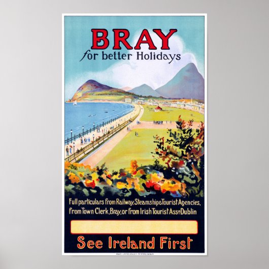 Ierland Bray Vintage Travel Poster teruggezet (Voorkant)