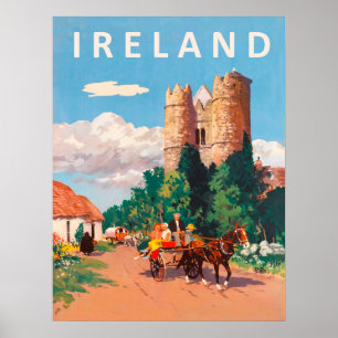 Ierland, caravan rijdt over de dorpsweg poster