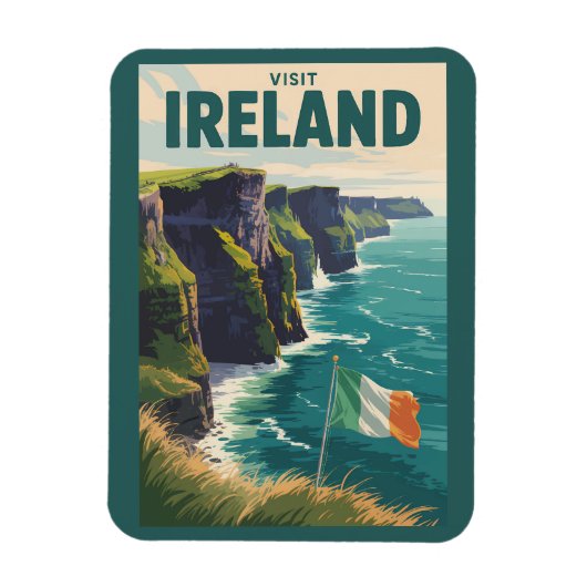 Ierland Cliffs of Moher Illustratie Reis Kunst Magneet (Verticaal)