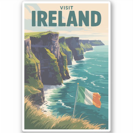 Ierland Cliffs of Moher Illustratie Reis Kunst Sticker (Voorkant)